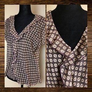 NWT J.Jill Silk Print Ruffle Top Size 14